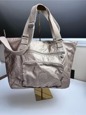 Kipling Gold Metallic Travel Bag Tote with Detachable Shoulder Strap